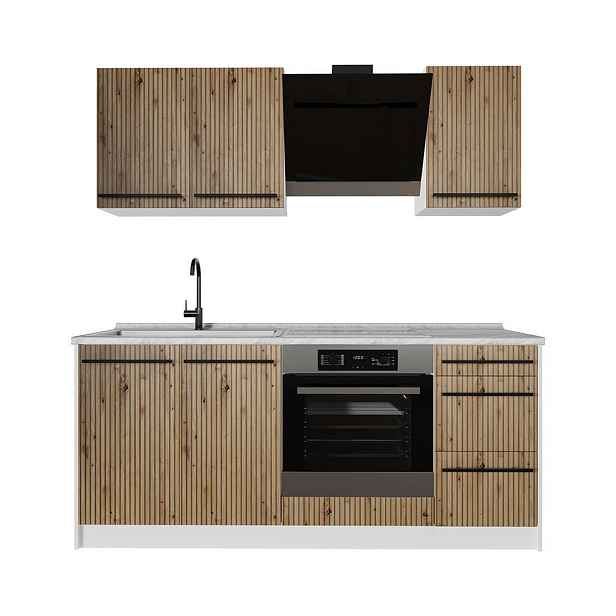 Vicco JEDNOTKOVÁ KUCHYNĚ R-Line, Řemeslný dub/Bílá, 180 cm, PD Mramor