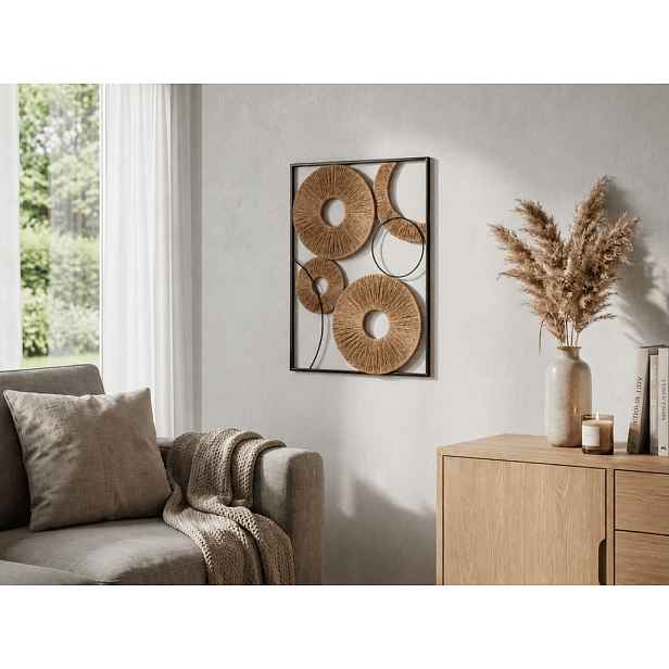 Nástěnná dekorace CIRCLES kovová 48x68 cm, hnědá
