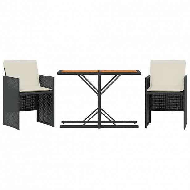 vidaXL 3dílný bistro set s poduškami černý polyratan