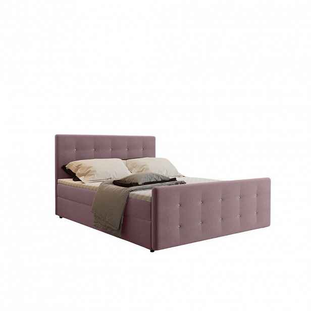 Kaiser Möbel KONTINENTÁLNÍ POSTEL s úložným prostorem, matrací a topperem AMOR Růžová 200x200 cm H2-Pocket