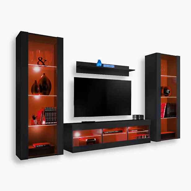 komodee Tivoli Grande Tv stolek do obývacího pokoje, černý, Rgb Led sada
