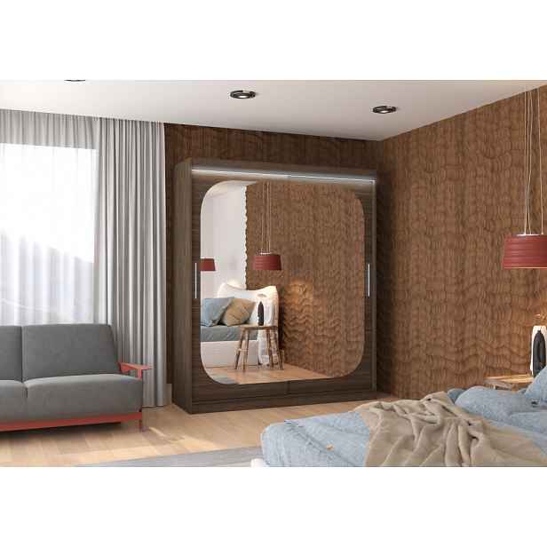 Zrcadlová skříň 180 cm s LED osvětlením DALRA - tmavě hnědá