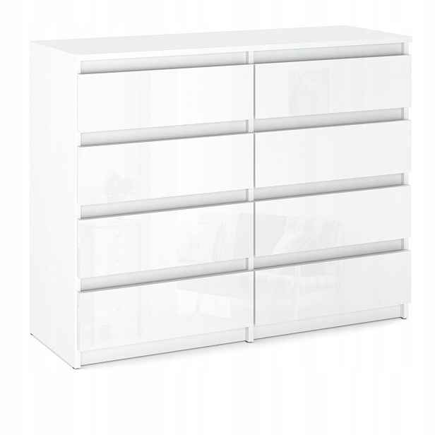 Komoda Bílá Lesklá S 8 Zásuvkami 120 CM, Skříňka Do Obývacího Pokoje