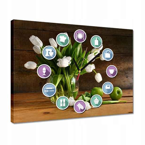 Hodiny 40x30 Bílé tulipány