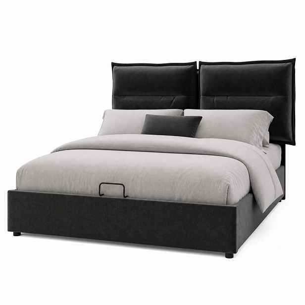 CHICFURN ČALOUNĚNÁ POSTEL 140/200 cm v černé barvě se sametem a úložným prostorem