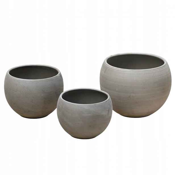 Hliněné květináče Koule Luna Bazalt sada 3 květináčů 12 cm, 14 cm a 16 cm
