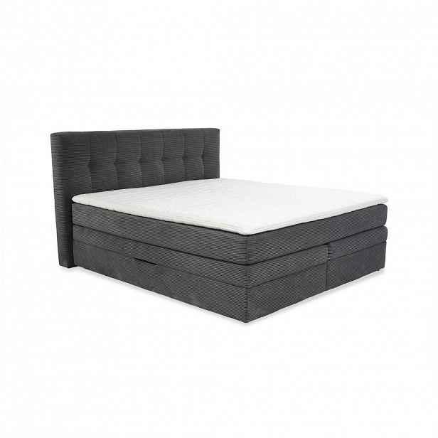 luma-home POSTEL s boxspringem 180 × 200 cm, 7zónová matrace s kapesními pružinami typu „tonneau“ H3, topper, manšestr tmavě šedý / 20038