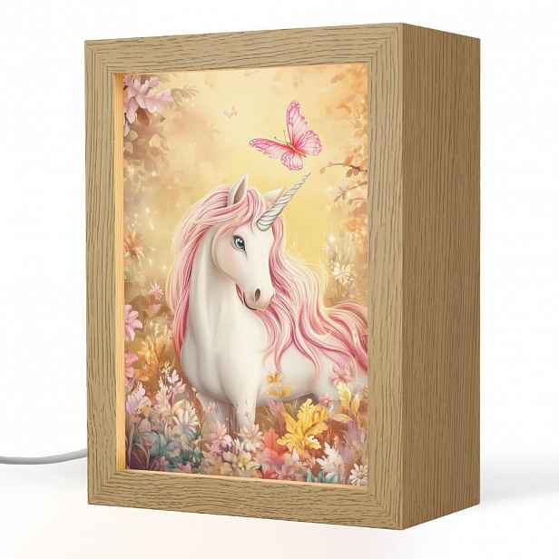 OnlyWow NOČNÍ LAMPIČKA Jednorožec - Květiny - Motýl - Růžová 15x20 cm