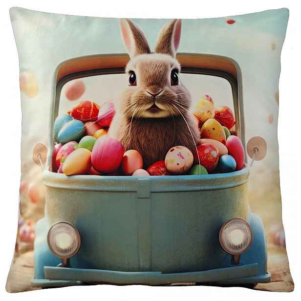 Velikonoční povlak na polštář BUNNY IN CAR 40x40 cm Mybesthome