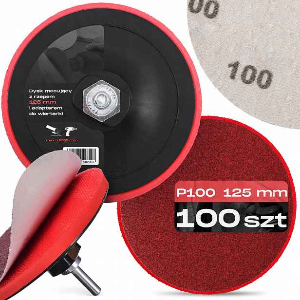 100x Brusný Papír Rzep 125 mm P100 Držák Leštícího Disku Pad M14 7D