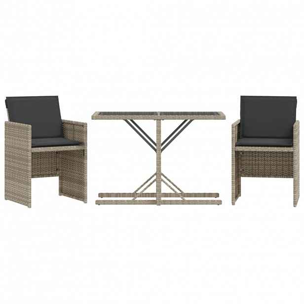vidaXL 3dílný bistro set s poduškami světle šedý polyratan