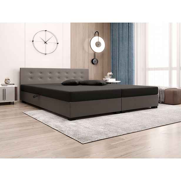 Manželská postel s úložným prostorem 180x200 ROSIE 11 - tmavě šedá / tmavě hnědá
