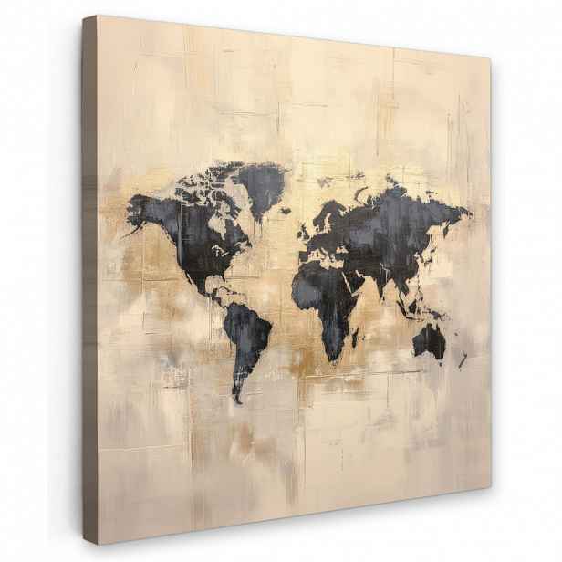 MuchoWow OBRAZ NA PLÁTNĚ Mapa světa - Zlatá - Černá - Abstraktní 50x50 cm