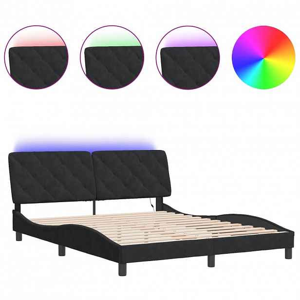 vidaXL Rám postele s LED bez matrace černý 160 x 200 cm samet