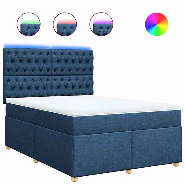 vidaXL Box spring postel s matrací modrá 140x190 cm textil