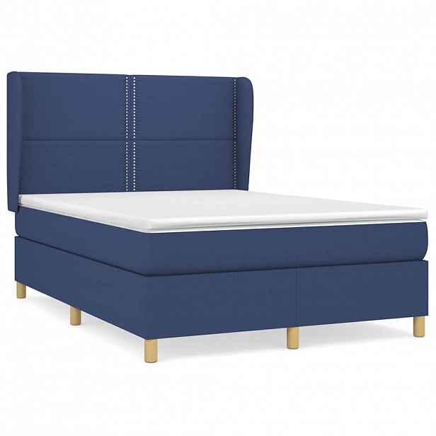 vidaXL Box spring postel s matrací modrá 140x190 cm textil