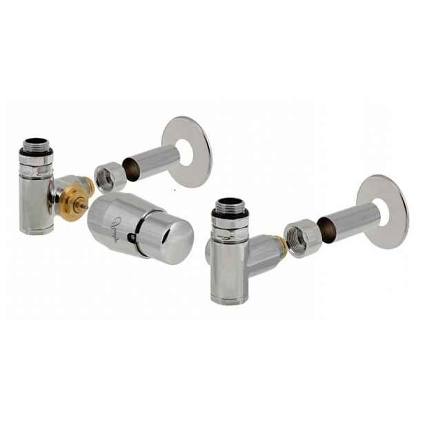 HS Integra - připojovací armatura pro spodní krajní připojení s termostatickou hlavicí nalevo pro kombinaci s topnou patronou - lesklý chrom (Matice Pex - Alpex 16x2 mm) + krycí sada