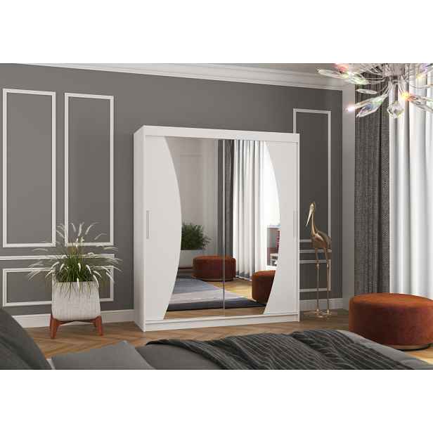 Šatní skříň se zrcadlem 180 cm FANLIA - bílá
