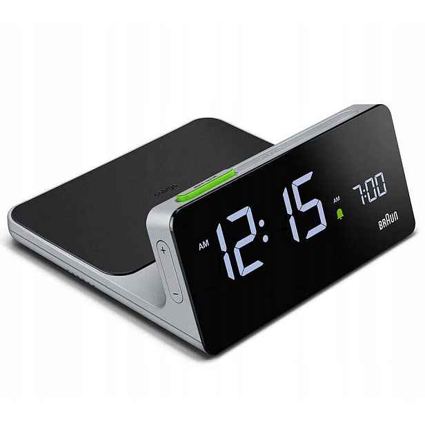 Šedý Budík Braun BC21G Indukční Nabíječka Qi 10W
