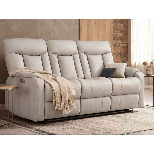 Trojmístná pohovka s elektrickým polohováním Fiona, světle šedá látka