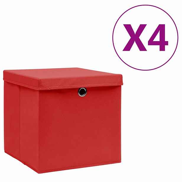 vidaXL Úložné boxy s víky 4 ks 28 x 28 x 28 cm červené