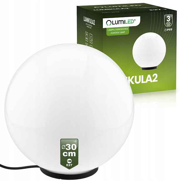 Zahradní lampa Kula Bílá 30CM Nadzemní pro Led E27 Venkovní IP65 Uv