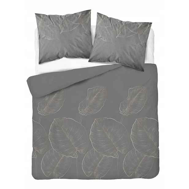 Povlečení Saténové 160x200 Grafitové s velkými listy Botanica Satin