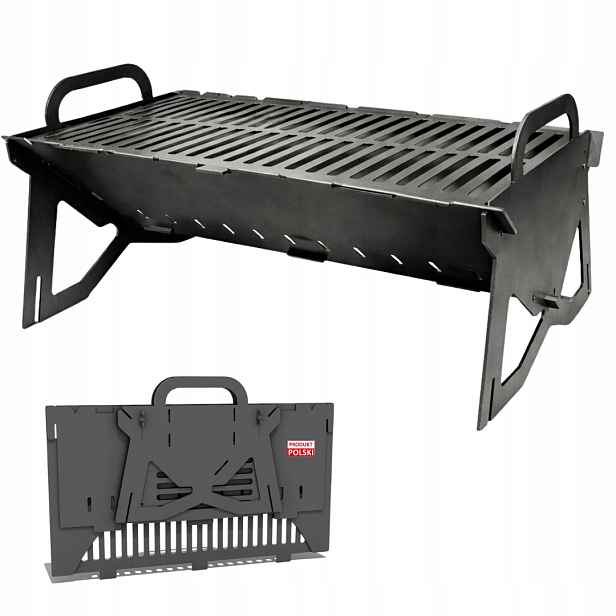 Skládací turistický mangal gril – silná ocel 3 mm kufr 60 cm 11,4 kg