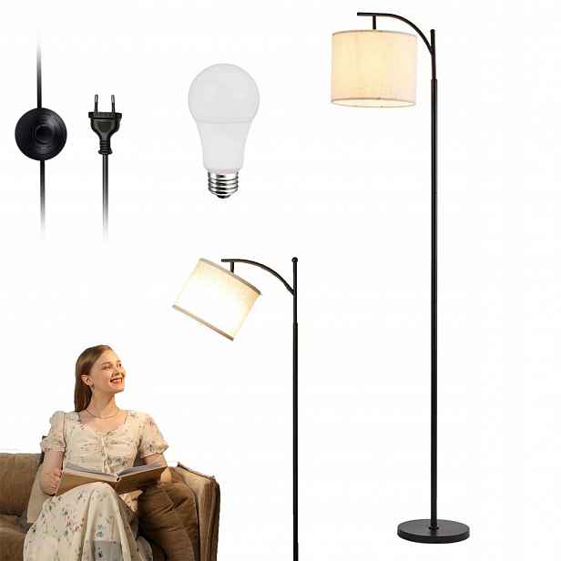 Stojací Lampa Oblouková 3000K Nastavitelná Výška Bílé Stínítko E27 12W