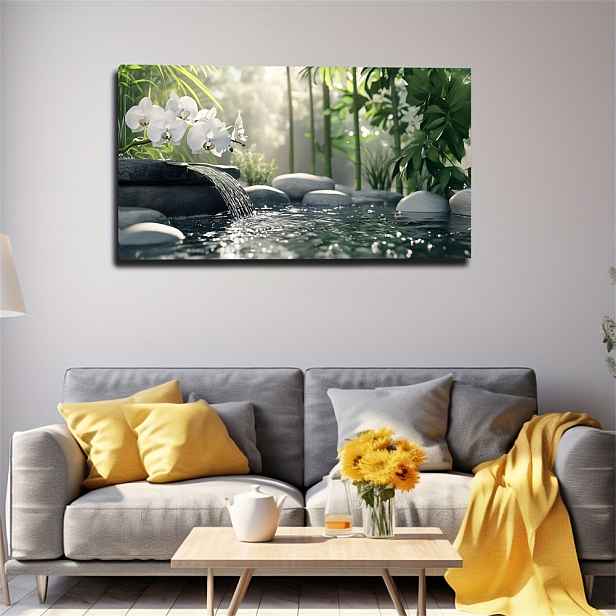 TEMU 2D plochý, velkoformátový nepaspartovaný plakát v přírodním stylu, dekorativní obraz 50x100 cm 20x40 palců, zelený les, vhodný pro kuchyň,