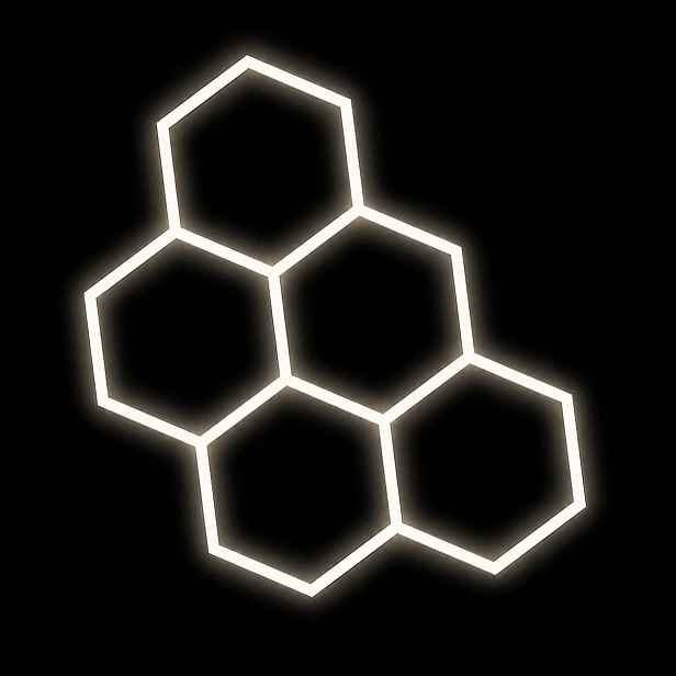 Led dílenská lampa, bílý stropní panel 168W Hexagon 5 4000K
