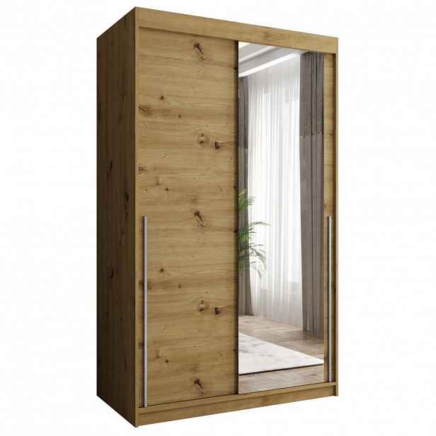Home Collective SKŘÍŇ S POSUVNÝMI DVEŘMI se zrcadlem, šířka 120 cm, Artisan se stříbrným úchytem