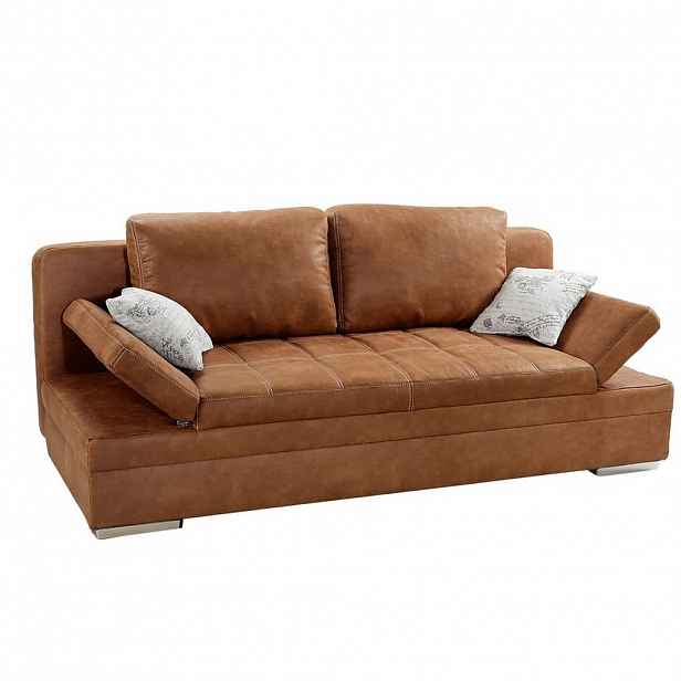 luma-home ROZKLÁDACÍ POHOVKA s úložným prostorem, vlnovým odpružením, 200 × 100 × 84 cm (Š×H×V), mikrovlákno v antické kožené optice, hnědá barva Curr