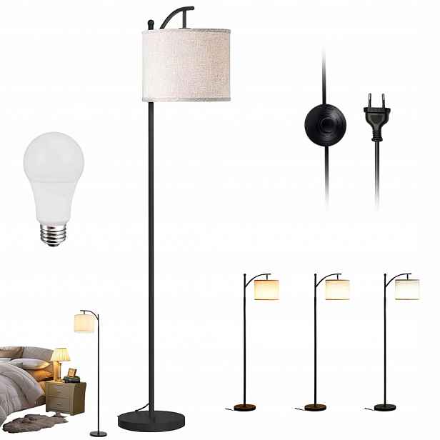 Stojací Lampa Podlahová Tuba Stínidlo E27 Jutové Přírodní Stínidlo 175 CM