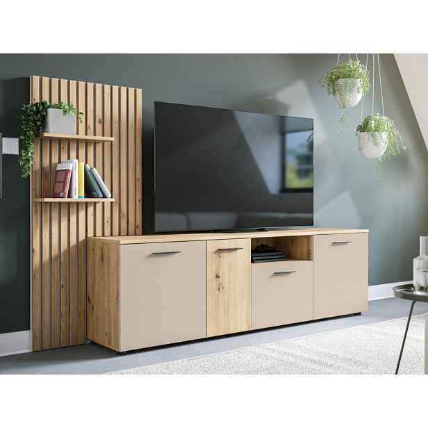 TV skříňka s panelem Gatwick, dub artisan/kašmírová béžová