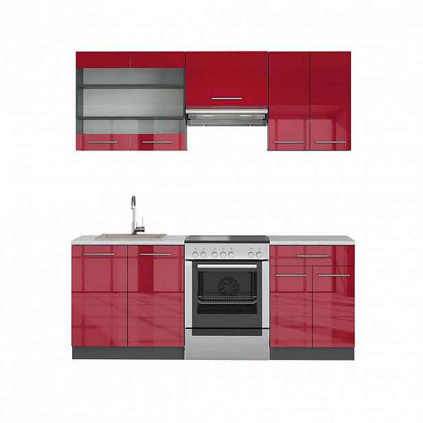 Vicco KUCHYŇSKÝ KOUT Fame-Line Bordeaux vysoký lesk/antracitová 200 cm , PD Mramor