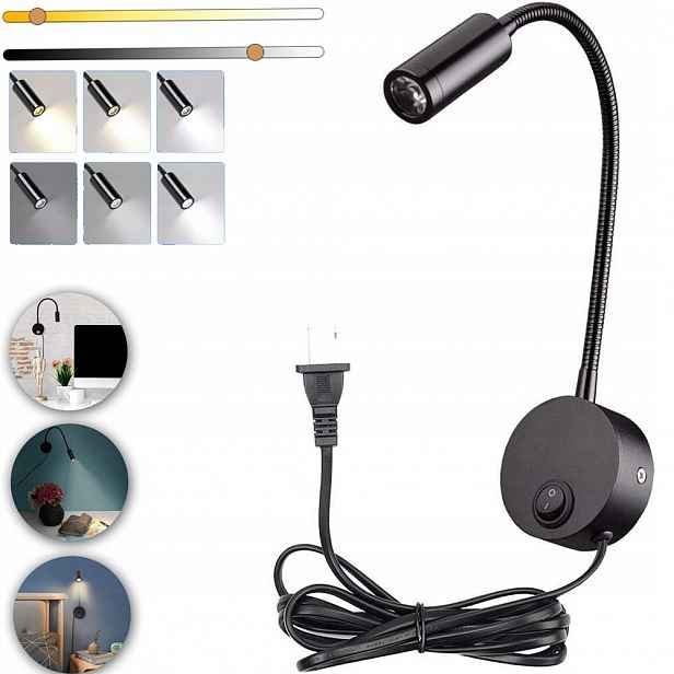 Led Nástěnné Svítidlo Na Čtení, Černá Noční Lampa Do Ložnice S Regulací Dotyku