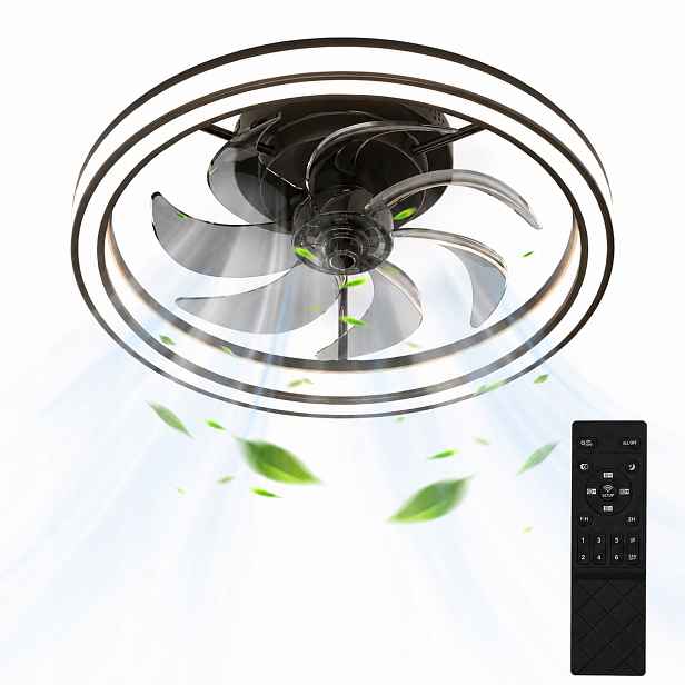 Stropní Led lampa s ventilátorem Ring černá s dálkovým ovládáním do obývacího pokoje 35W 48cm