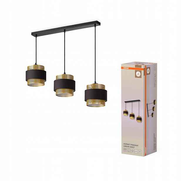 Závěsná stropní lampa 3x E27 Dekorativní černý zlatý dekor Osram