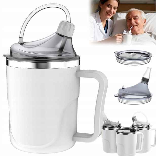 3V1 Nekapající Hrnek S Úchytkami A Hubičkou Pro Seniory, Dospělý, 400 ML