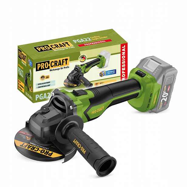 Aku úhlová bruska Procraft PGA22 (bez baterie a nabíječky), PGA22-BB