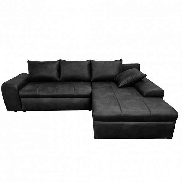 luma-home ROHOVÁ POHOVKA s funkcí rozkládání, úložným prostorem, otomanem vpravo, Š266/H186/V90 cm, mikrovlákno s koženým vzhledem, vintage černá / 18