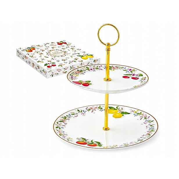 Podnos porcelánová dvoupatrová mísa s ovocem fruit summer 16/21 cm, letní