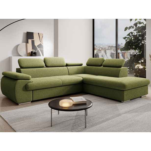 Rohová sedačka Viera, salátově zelená látka, pravý roh