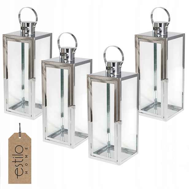 Set 4x Lampion Stříbrný Chrom Lucerna na terasu do obývacího pokoje Velký 63 cm