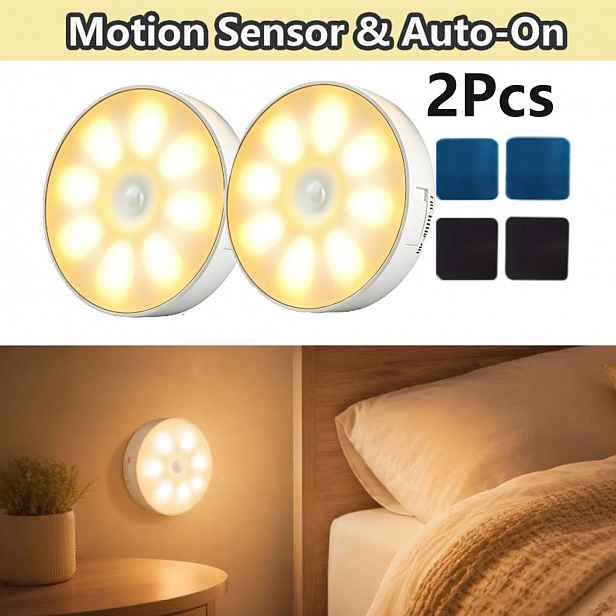 TEMU 2ks LED Noční Světla s Pohybovým Senzorem, USB Dobíjecí Světla s Pohybovým Senzorem, Magnetická Levitace pro Snadnou Instalaci, Měkké Teplé Bílé