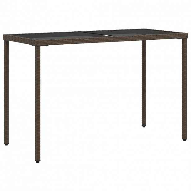 vidaXL Zahradní stůl se skleněnou deskou hnědý 115x54x74 cm polyratan