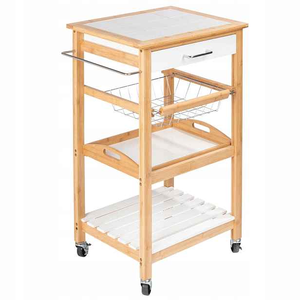 Kuchyňský vozík Bambus Mdf, prostorný na kolečkách