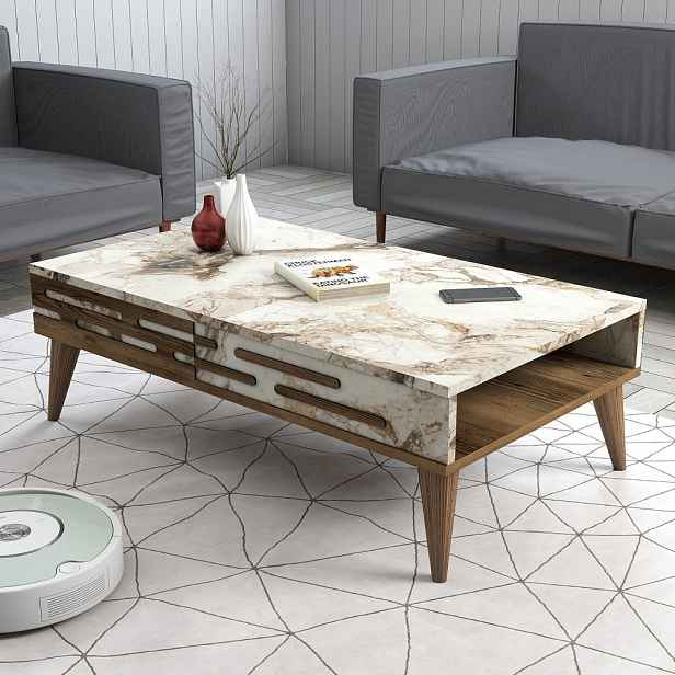 Konferenční stolek Valensiya - Walnut, White, Marble