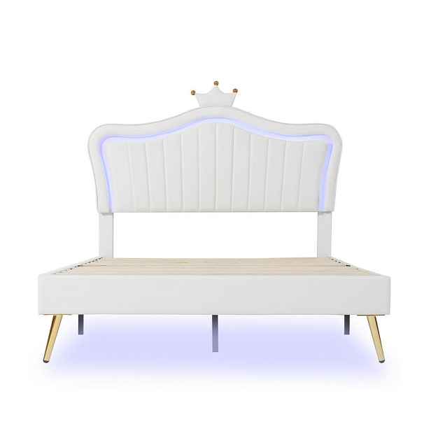 Modenvie DĚTSKÁ postýlka 140/200 cm z MDF a ekokůže, bílá, s LED osvětlením